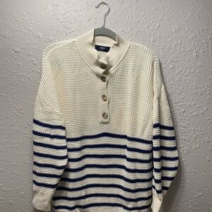 Able Women's Cream and Navy Striped Sweater